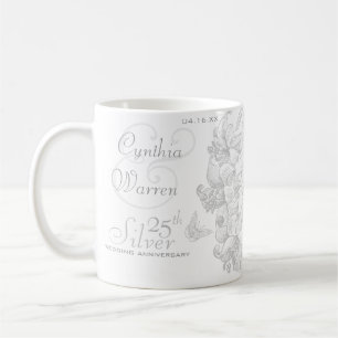 Butterfly Lilies 25th Silver Wedding Jubileum Koffiemok