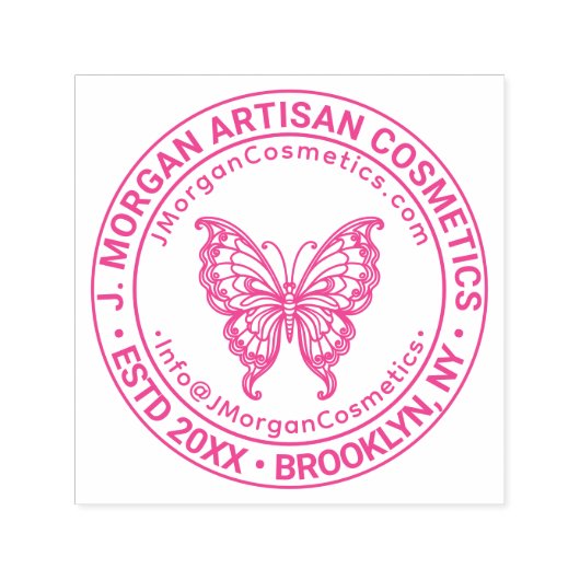 Butterfly Logo Bedrijfsnaam Locatie URL E-mail Zelfinktende Stempel (Design)