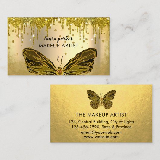 Butterfly Logo Gold Glitter Driving Girly Busine Visitekaartje (Voorkant / Achterkant)