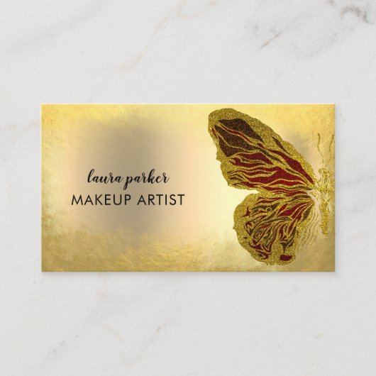 Butterfly Logo Gold Glitter Girly Modern Business Visitekaartje (Voorkant)