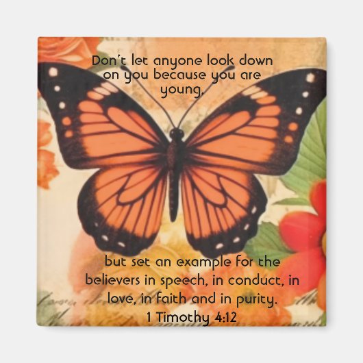 Butterfly Magnet 1 Timothy 4:12 (Devant)