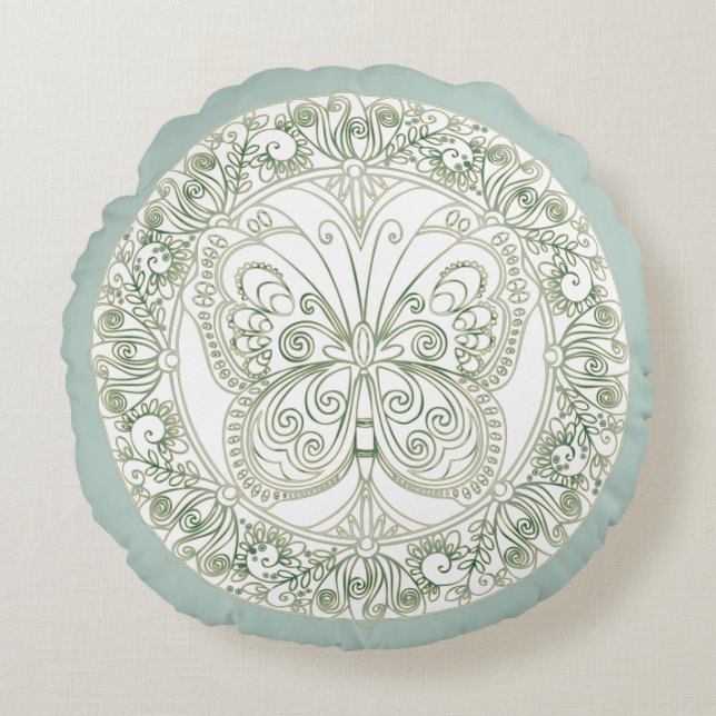 Butterfly Mandala - Pillow Rond Kussen (Voorkant)
