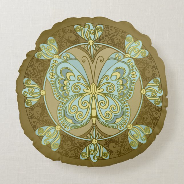 Butterfly Mandala - Pillow Rond Kussen (Voorkant)