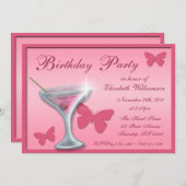 Butterfly Martini uitnodigingen voor verjaardagsfe (Voorkant / Achterkant)