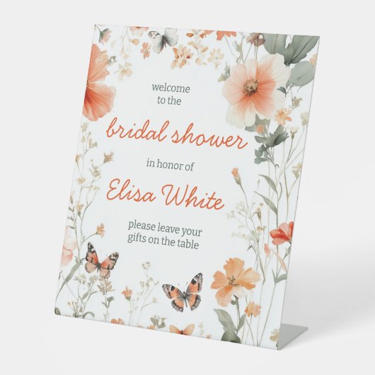 Butterfly Meadow Waterverf Vrijgezellenfeest CUSTO Reclamebord Met Voetstuk (Voorkant)