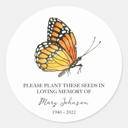 Butterfly Memorial Funeral Seed Packet Ronde Sticker (Voorkant)