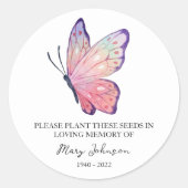 Butterfly Memorial Funeral Seed Packet Ronde Sticker (Voorkant)