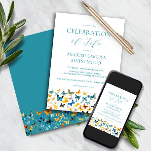 Butterfly Memorial Invitation - Blauwgroen terug Kaart