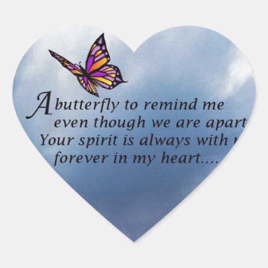 Butterfly Memorial Poem Hart Sticker (Voorkant)