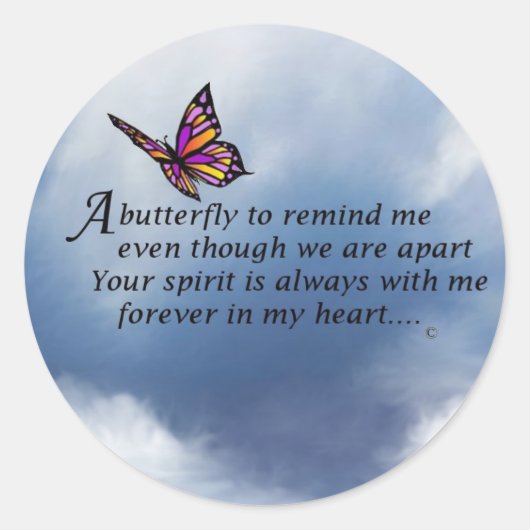 Butterfly Memorial Poem Ronde Sticker (Voorkant)