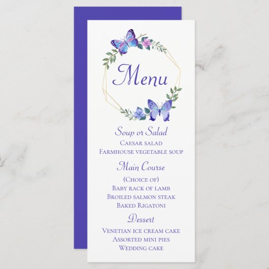 Butterfly Menu Blue Butterflies Floral Wedding (Voorkant / Achterkant)