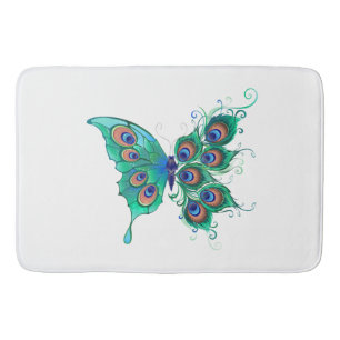 Butterfly met Green Peacock Feathers Badmat