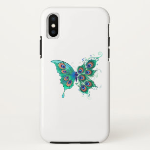 Butterfly met Green Peacock Feathers iPhone XS Hoesje
