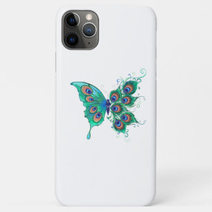 Butterfly met Green Peacock Feathers iPhone 11 Pro Max Hoesje