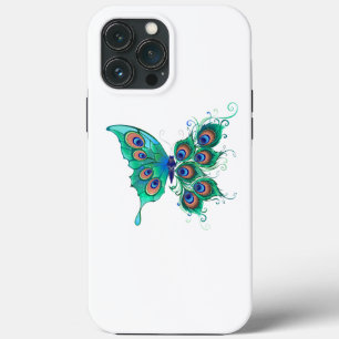 Butterfly met Green Peacock Feathers iPhone 13 Pro Max Hoesje