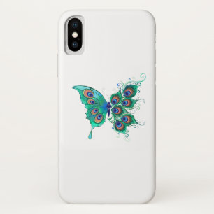 Butterfly met Green Peacock Feathers iPhone X Hoesje