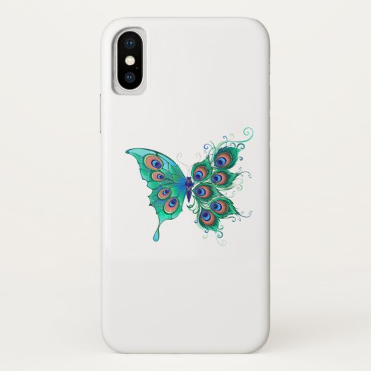 Butterfly met Green Peacock Feathers Case-Mate iPhone Case (Achterkant)