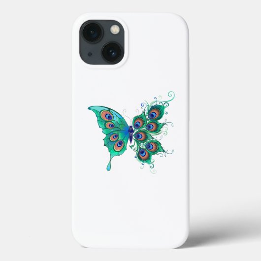 Butterfly met Green Peacock Feathers Case-Mate iPhone Case (Achterkant)