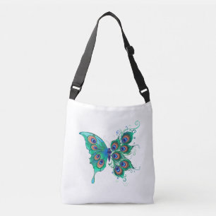 Butterfly met Green Peacock Feathers Crossbody Tas