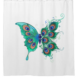 Butterfly met Green Peacock Feathers Douchegordijn