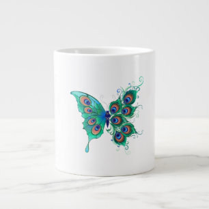 Butterfly met Green Peacock Feathers Extra Grote Beker