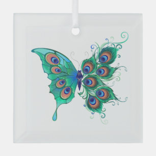 Butterfly met Green Peacock Feathers Glas Ornament