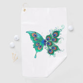 Butterfly met Green Peacock Feathers Golfhanddoek (Insitu)