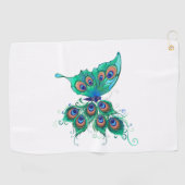 Butterfly met Green Peacock Feathers Golfhanddoek (Horizontaal)