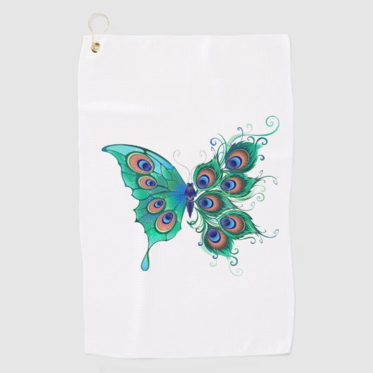 Butterfly met Green Peacock Feathers Golfhanddoek (Voorkant)