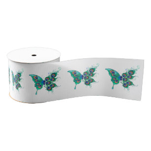 Butterfly met Green Peacock Feathers Grosgrain Lint