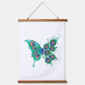 Butterfly met Green Peacock Feathers Hangend Wandkleed (Voorkant 2)