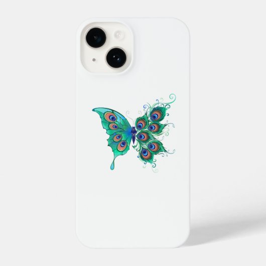 Butterfly met Green Peacock Feathers iPhone Hoesje (Achterkant)