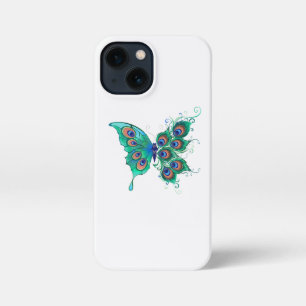Butterfly met Green Peacock Feathers iPhone 13 Mini Hoesje