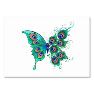 Butterfly met Green Peacock Feathers Kaart