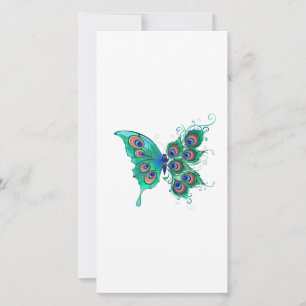 Butterfly met Green Peacock Feathers Kaart