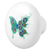 Butterfly met Green Peacock Feathers Keramische Knop (Rechts)