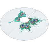 Butterfly met Green Peacock Feathers Kerstboom Rok (Gekanteld)
