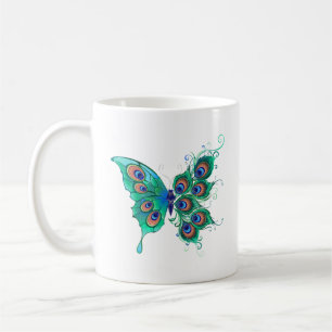 Butterfly met Green Peacock Feathers Koffiemok