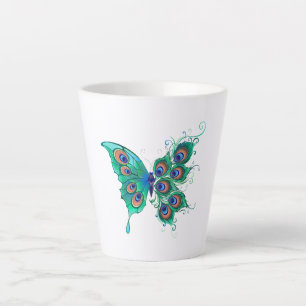 Butterfly met Green Peacock Feathers Latte Mok