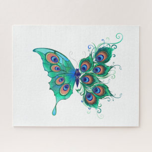 Butterfly met Green Peacock Feathers Legpuzzel