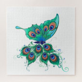 Butterfly met Green Peacock Feathers Legpuzzel (Horizontaal)
