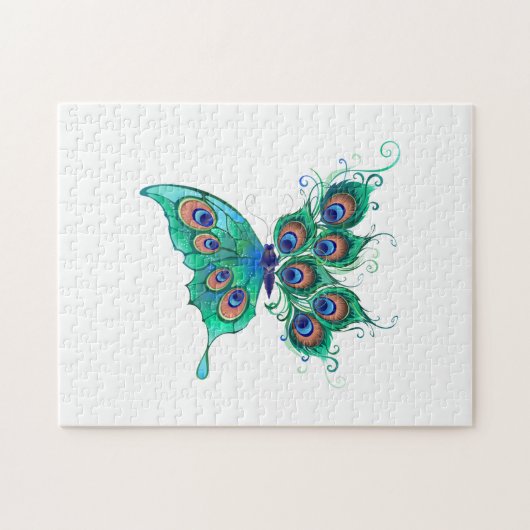 Butterfly met Green Peacock Feathers Legpuzzel (Horizontaal)