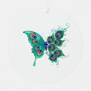 Butterfly met Green Peacock Feathers Metalen Ornament