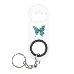 Butterfly met Green Peacock Feathers Mini Flessenopener