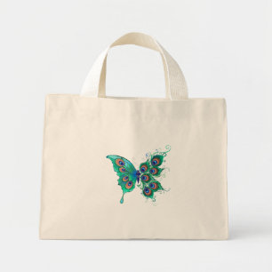Butterfly met Green Peacock Feathers Mini Tote Bag