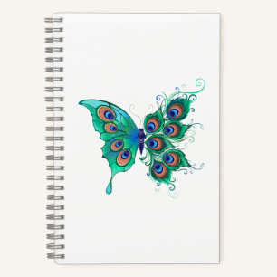 Butterfly met Green Peacock Feathers Notitieboek