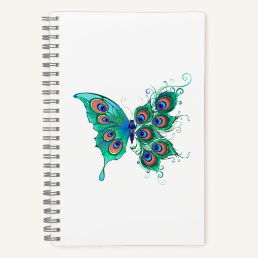 Butterfly met Green Peacock Feathers Notitieboek (Voorkant)