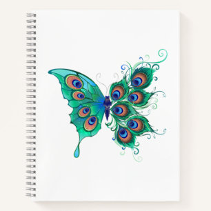 Butterfly met Green Peacock Feathers Notitieboek
