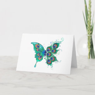 Butterfly met Green Peacock Feathers Notitiekaartje