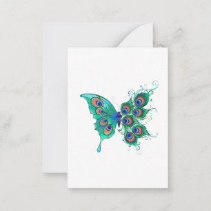 Butterfly met Green Peacock Feathers Notitiekaartje